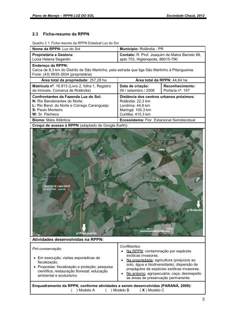 Plano de Manejo - Instituto Ambiental do Paraná