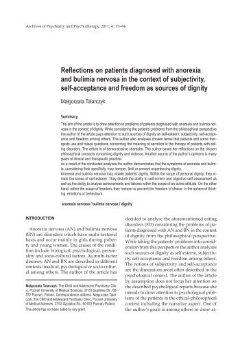 reflections on patients diagnosed with anorexia and bulimia nervosa ...