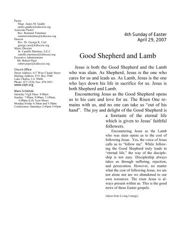 Good Shepherd and Lamb - Our Lady Queen of Heaven