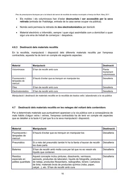 Plec tècnic Recollida Escombraries - Ajuntament d'Arenys de Munt