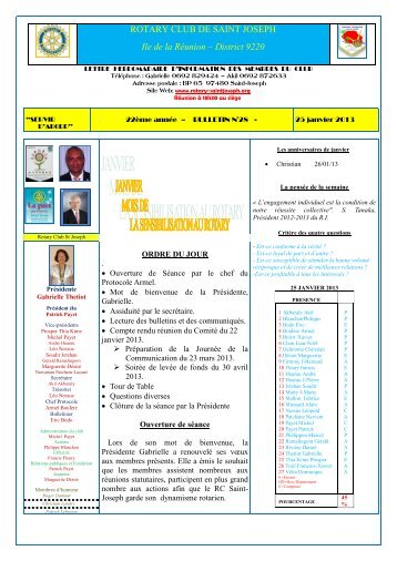 Bulletin du 25 janvier 2013 - Rotary Club de Saint-Joseph