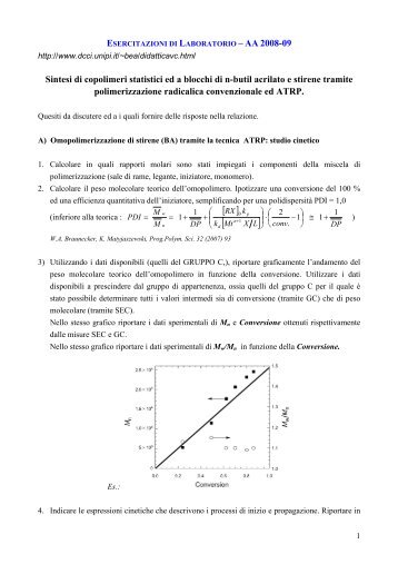 Sintesi di copolimeri statistici ed a blocchi di n-butil acrilato e stirene ...