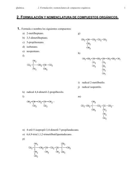 Formulación orgánica.Ejercicios con solución