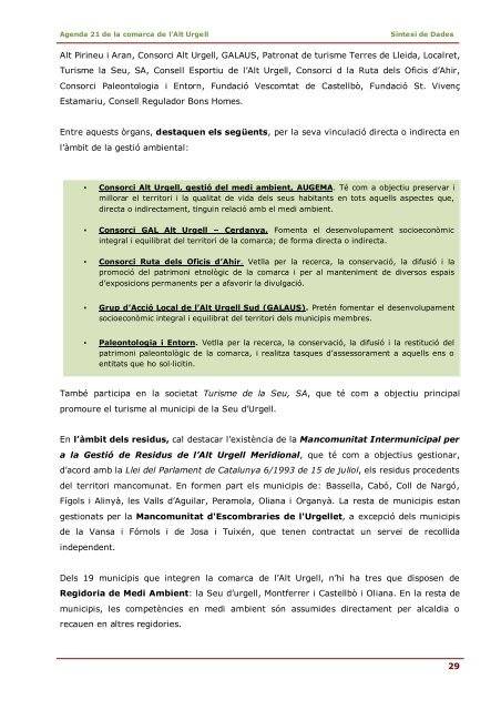 AGENDA 21 DE LA COMARCA DE L'ALT URGELL - Consell ...