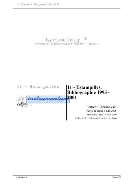 11 - Estampilles. Bibliographie 1995 - 2001 - LYCHNOLOGY.org