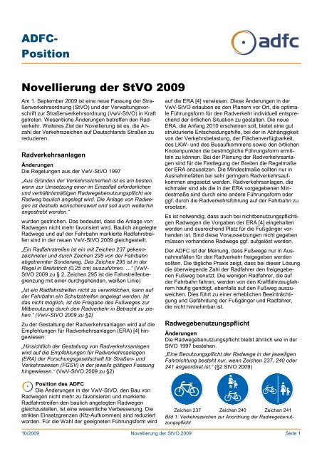 ADFC- Position Novellierung der Stvo 2009 - Difu.de