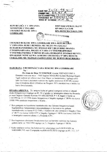 Judgment Rendered By The Military Court In Rwanda The Rwanda
