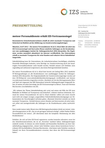 Pressemitteilung IZS - meteor Personaldienste