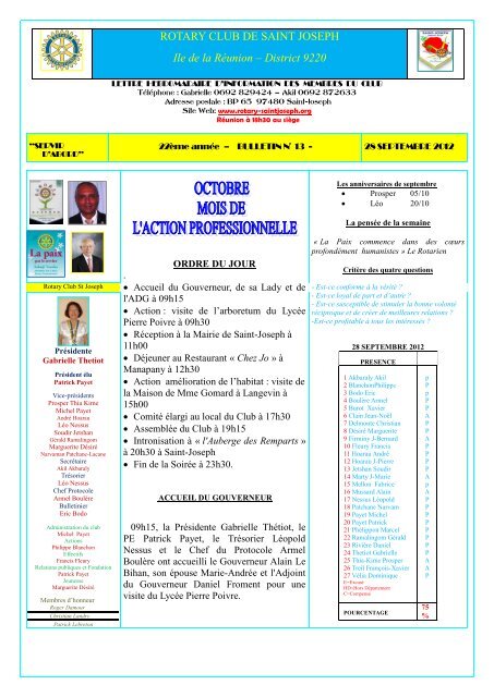 Bulletin du 28 septembre 2012 - Rotary Club de Saint-Joseph