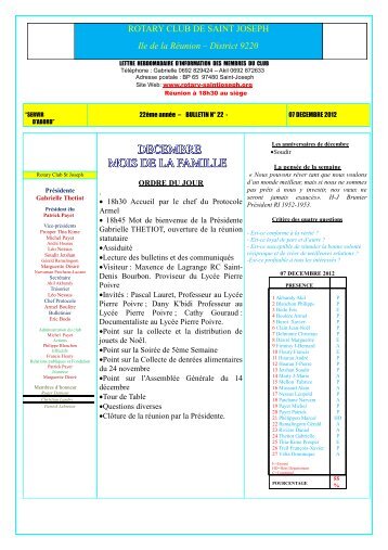 Bulletin du 7 décembre 2012 - Rotary Club de Saint-Joseph