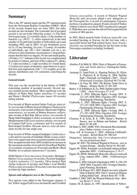 Ornis Norvegica 1-2005 - Norsk Ornitologisk Forening