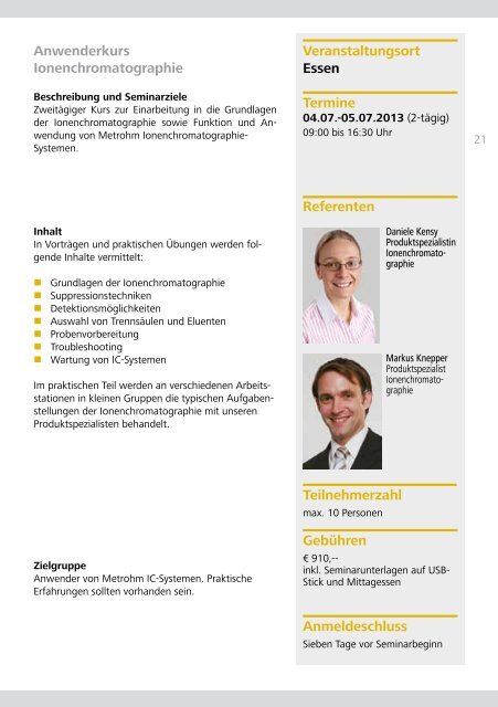 Seminare 2013 - Deutsche Metrohm Prozessanalytik GmbH & Co. KG