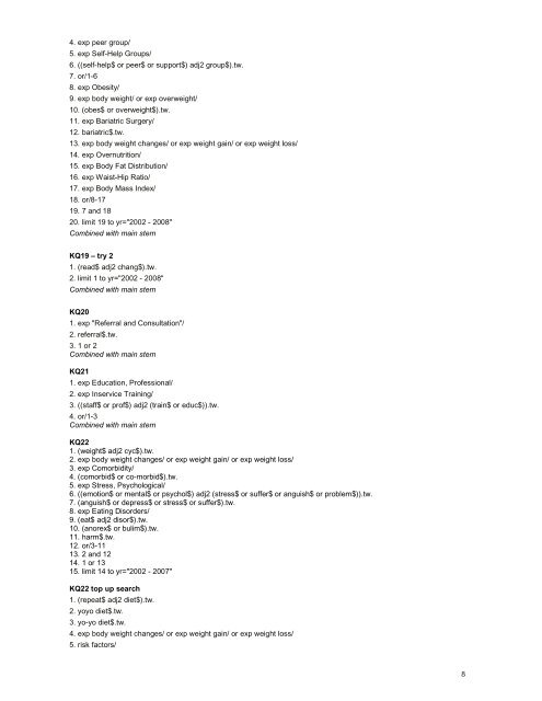 Guideline No. 115: Management of obesity - search strategy - SIGN