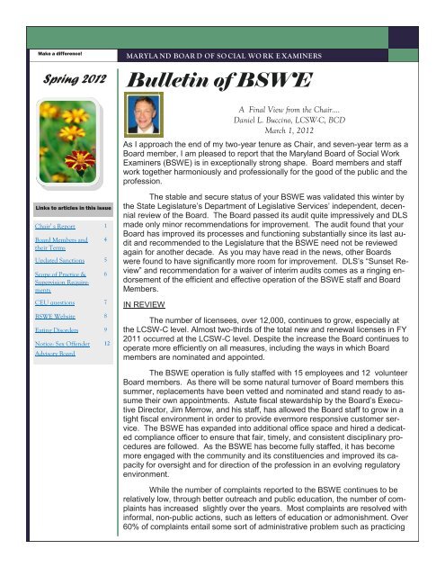 Bulletin of BSWE - DHMH - Maryland.gov