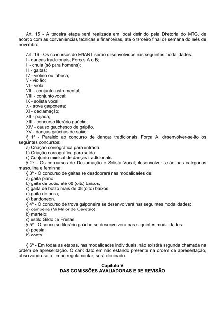 REGULAMENTO DO ENART - Movimento Tradicionalista Gaúcho