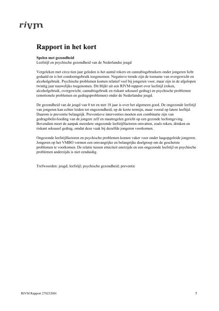 RIVM rapport 270232001 Spelen met gezondheid - Leefstijl en ...