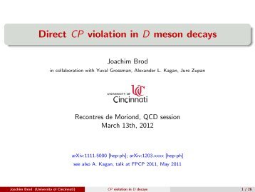 Direct CP violation in D meson decays - Rencontres de Moriond