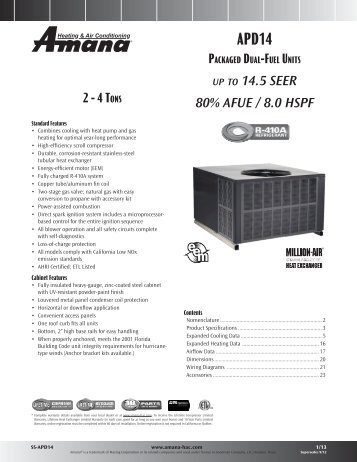 2 - 4 Tons up to 14.5 SEER 80% AFuE / 8.0 HSpF - Amana