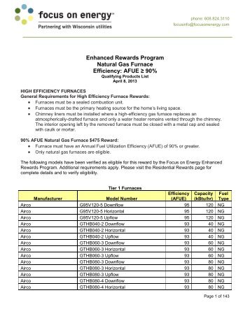 Enhanced Rewards Pre-Qualified 90% AFUE ... - Focus on Energy