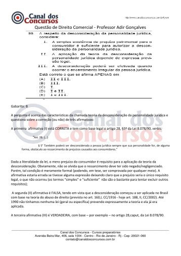 Questão de Direito Comercial - Professor Adir Gonçalves