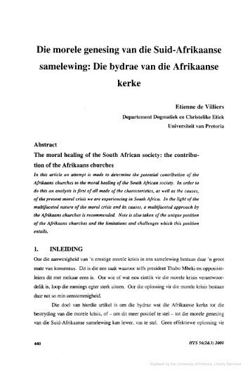 Die morele genesing van die Suid-Afrikaanse samelewing: Die ...