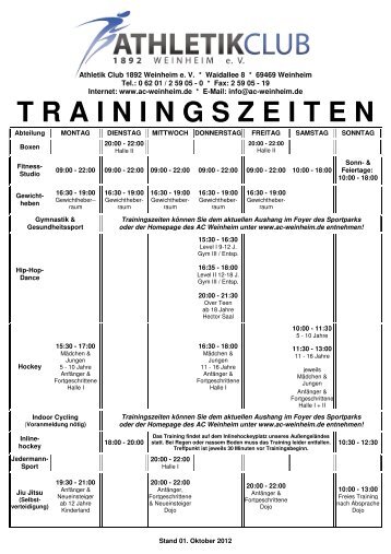 T R A I N I N G S Z E I T E N - Athletik Club 1892 Weinheim ev