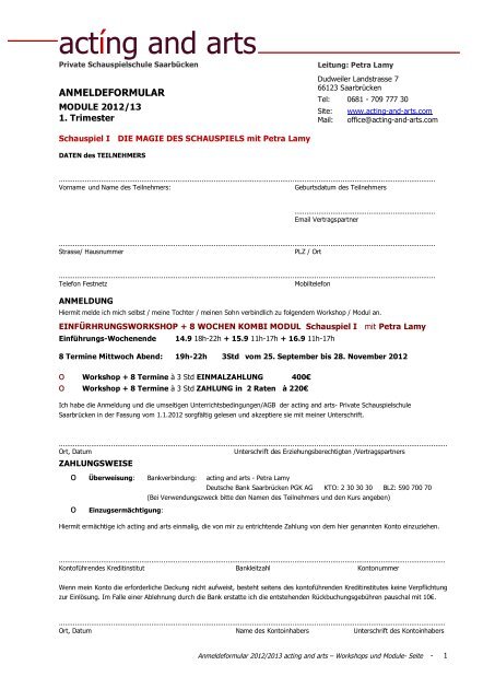 A&A Anmeldung 2012/09-11 K-Modul Schauspiel I - Acting arts
