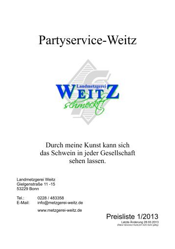 Angebote des Partyservice der Landmetzgerei Weitz