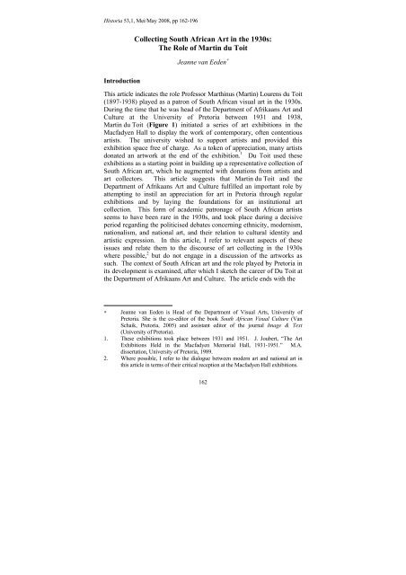 Collecting South African Art in the 1930s: The Role of Martin du Toit