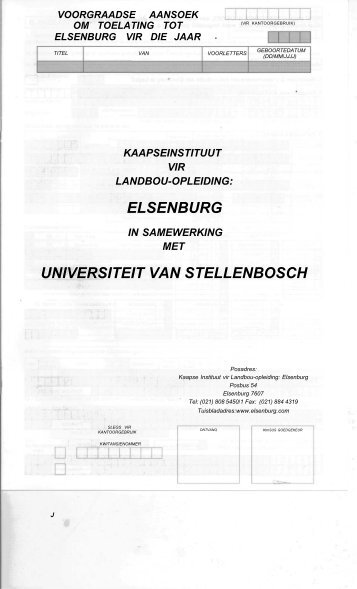 ELSENBURG UNIVERSITEIT VAN STELLENBOSCH