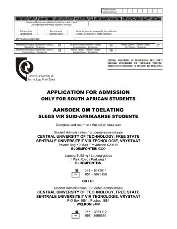 APPLICATION FOR ADMISSION AANSOEK OM ... - cuttourism.co.za