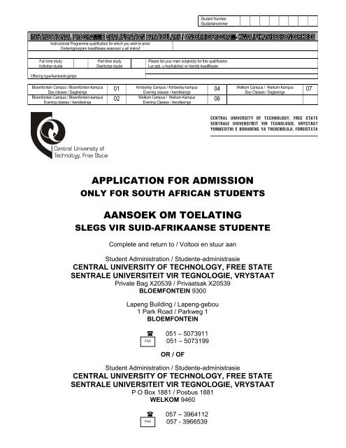 APPLICATION FOR ADMISSION AANSOEK OM ... - cuttourism.co.za