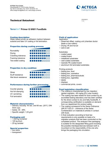 TERRAWET Primer G 9/601 Foodsafe - Actega