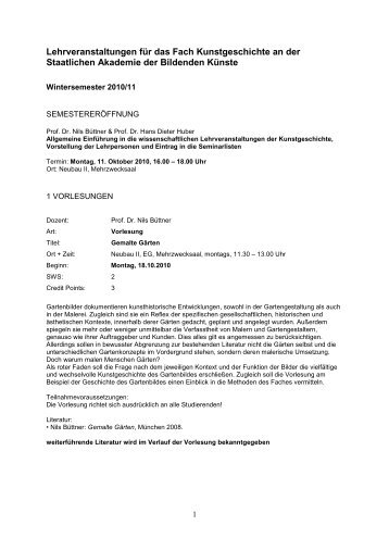 Vorlesungsverzeichnis 2010_11 - Staatliche Akademie der ...