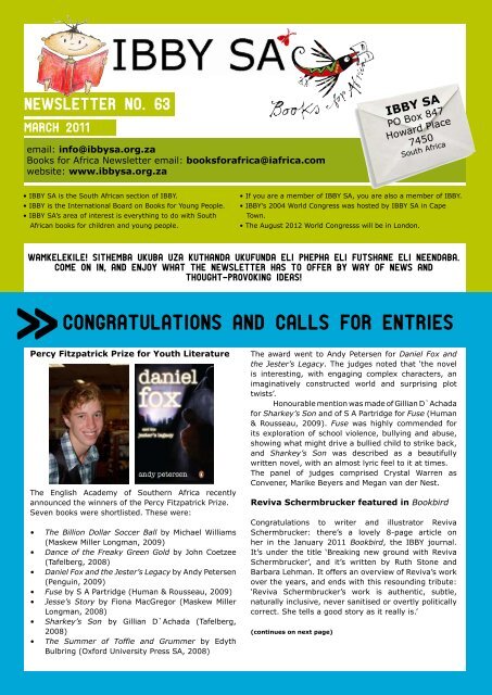 Page 1 NEWSLETTER No. 63 MARCH 2011 email: info@ibbysa.org ...