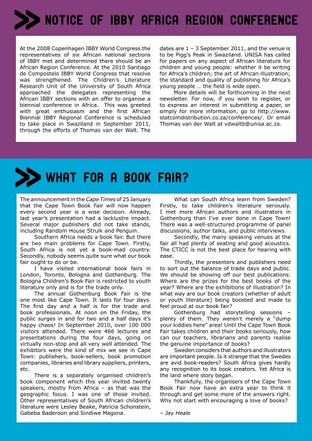 Page 1 NEWSLETTER No. 63 MARCH 2011 email: info@ibbysa.org ...