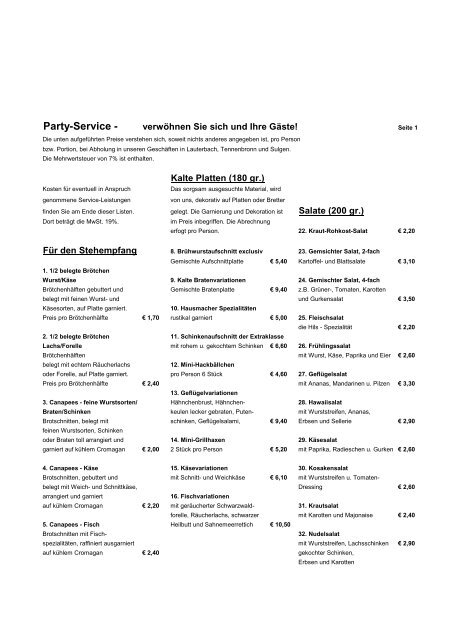 Party-Service - Metzger Hils - Schwarzwälder Fleisch- und Wurstwaren