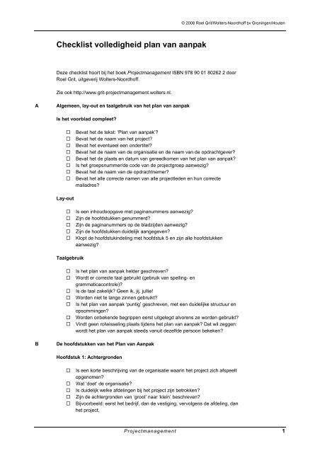 Checklist volledigheid plan van aanpak  Studentproject.eu