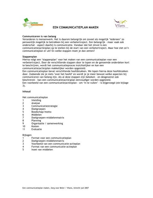 EEN COMMUNICATIEPLAN MAKEN  Communicatieplan.info