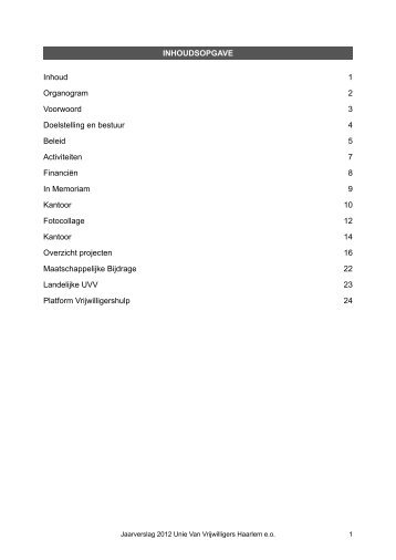 INHOUDSOPGAVE Inhoud 1 Organogram 2 ... - UVV Haarlem