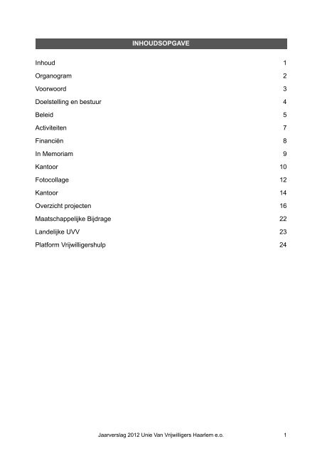 INHOUDSOPGAVE Inhoud 1 Organogram 2 ... - UVV Haarlem