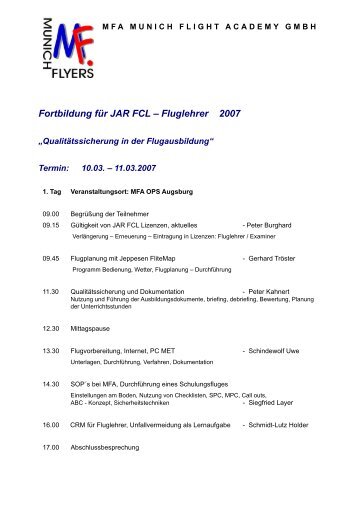 Fortbildung für JAR FCL – Fluglehrer 2007 - MFA