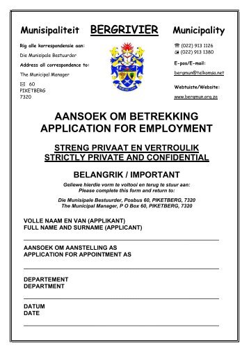 aansoek om betrekking application for employment - Bergrivier ...