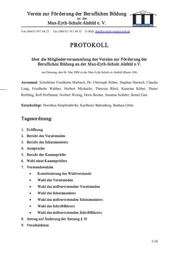 Protokoll der Jahreshauptversammlung 2008