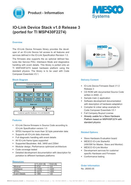 IO-Link Device Stack v1.0 Release 3 - MESCO Engineering GmbH