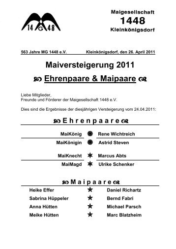 Maiversteigerung 2011 - Maigesellschaft 1448 Kleinkönigsdorf eV