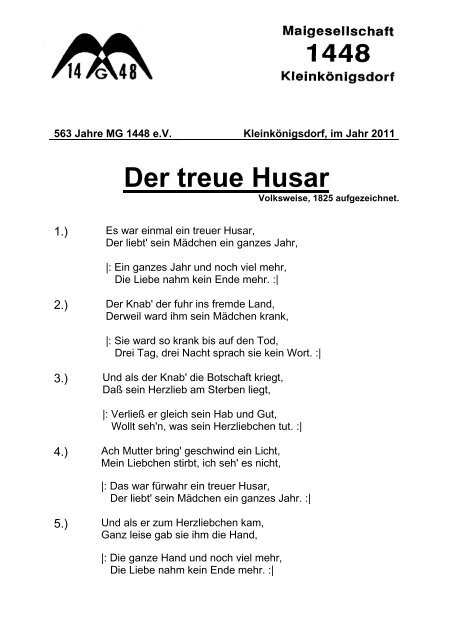 Der treue Husar - Maigesellschaft 1448 Kleinkönigsdorf eV