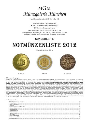 NOTMÜNZENLISTE 2012 - MGM Muenzgalerie