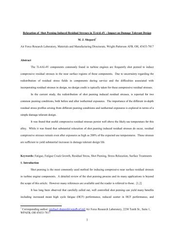 Relaxation of Shot Peening Induced Residual Stresses in Ti-6Al-4V ...