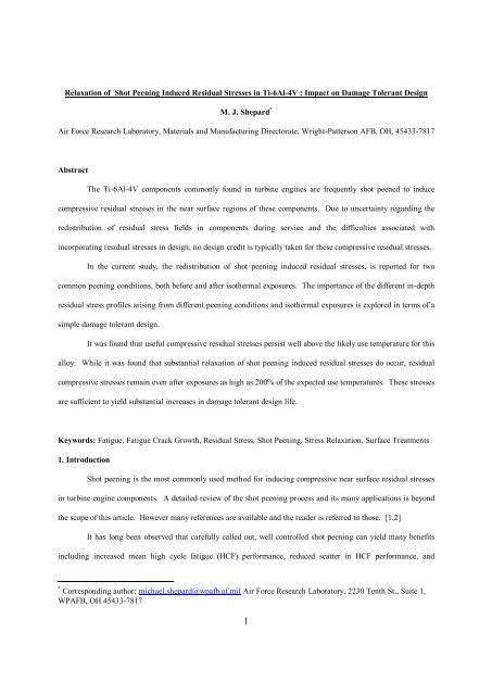 Relaxation of Shot Peening Induced Residual Stresses in Ti-6Al-4V ...